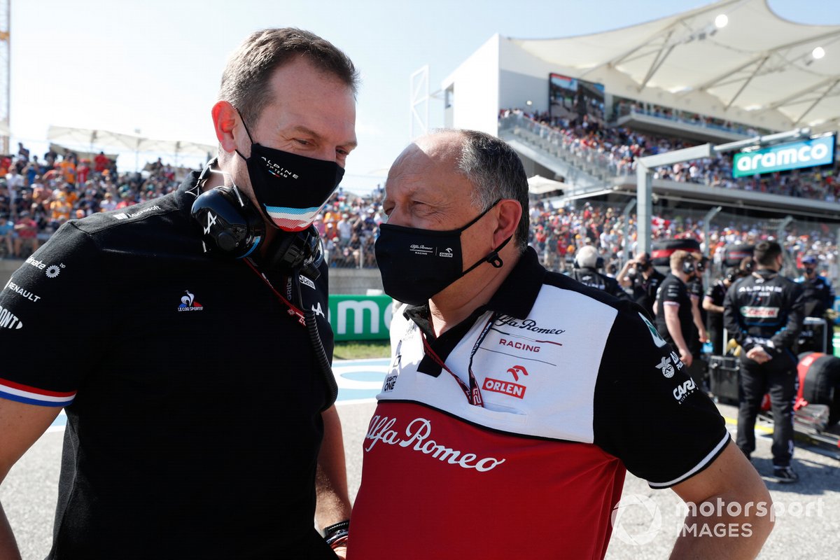 Laurent Rossi, CEO, Alpine F1, and Frederic Vasseur, Team Principal Alfa Romeo Racing
